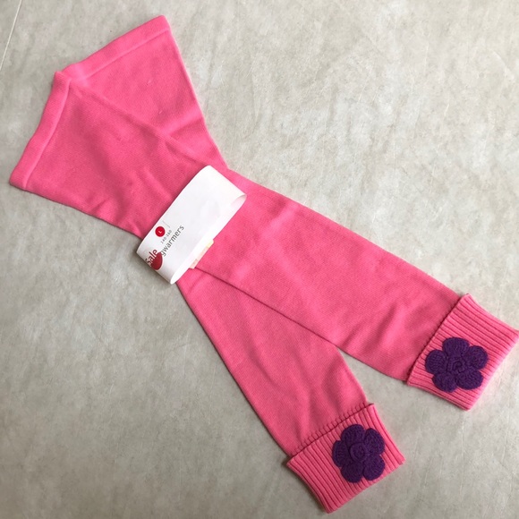 Hanna Andersson Pink Leg Warmers With Small Purple Crochet Flower Size L 140-160 - Picture 2 of 7